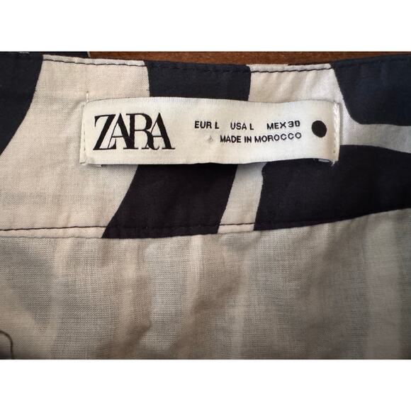 ZARA Black White Abstract Wrap Dress Size L Sleeveless Midi V-Neck - Picture 3 of 3